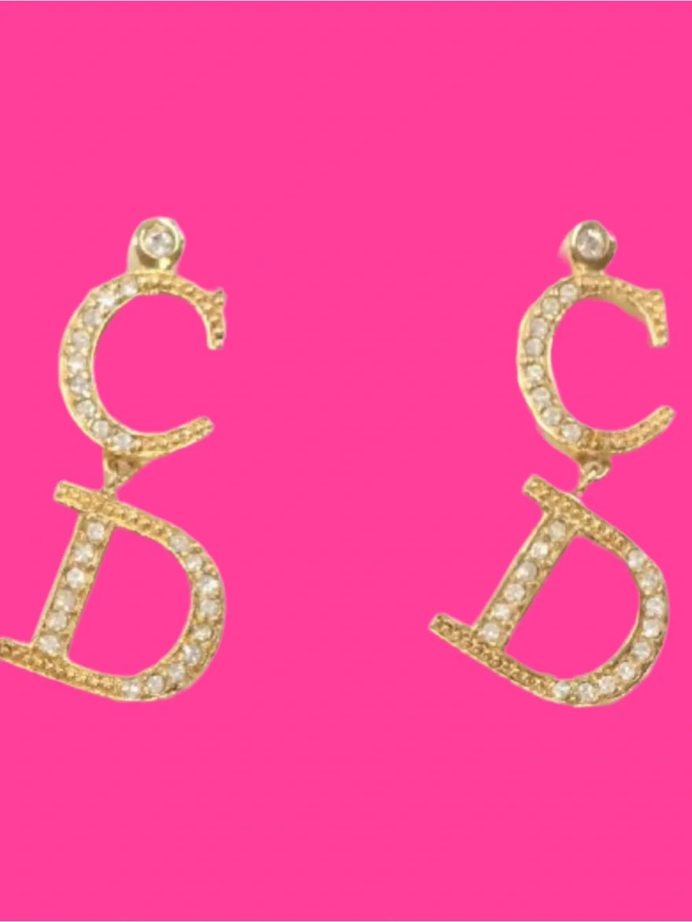 Dior Gold Crystal 'CD' Letter Drop Earrings